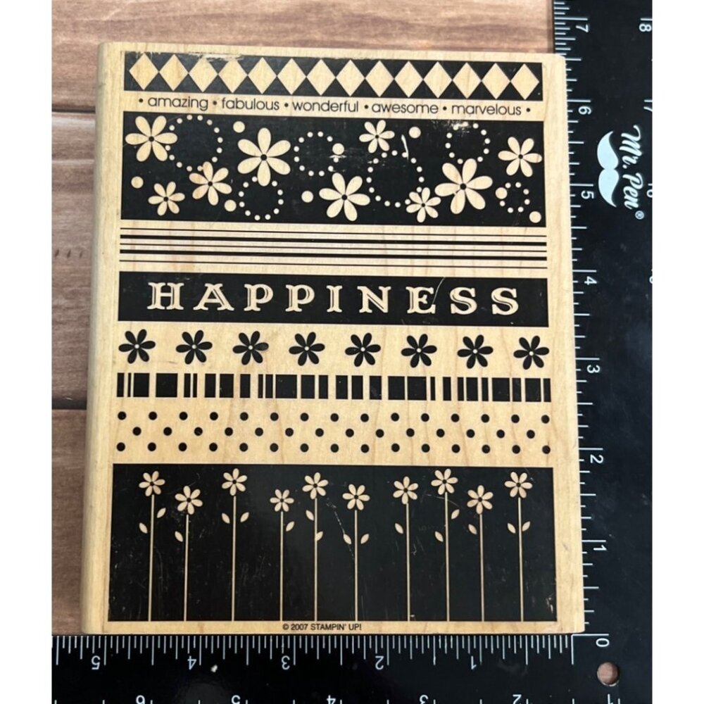 2007 Stampin' Up! Block Happiness wood mounted rubber stamp floral